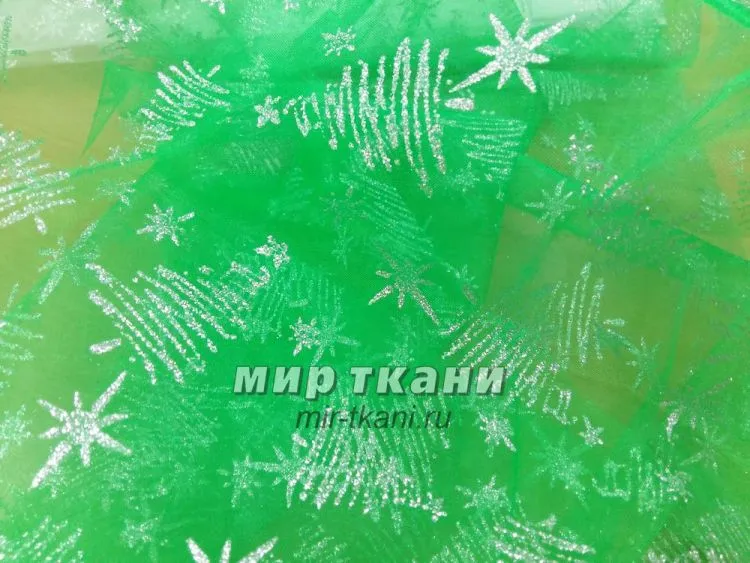 Органза с напылением ёлочка цвет зелёный