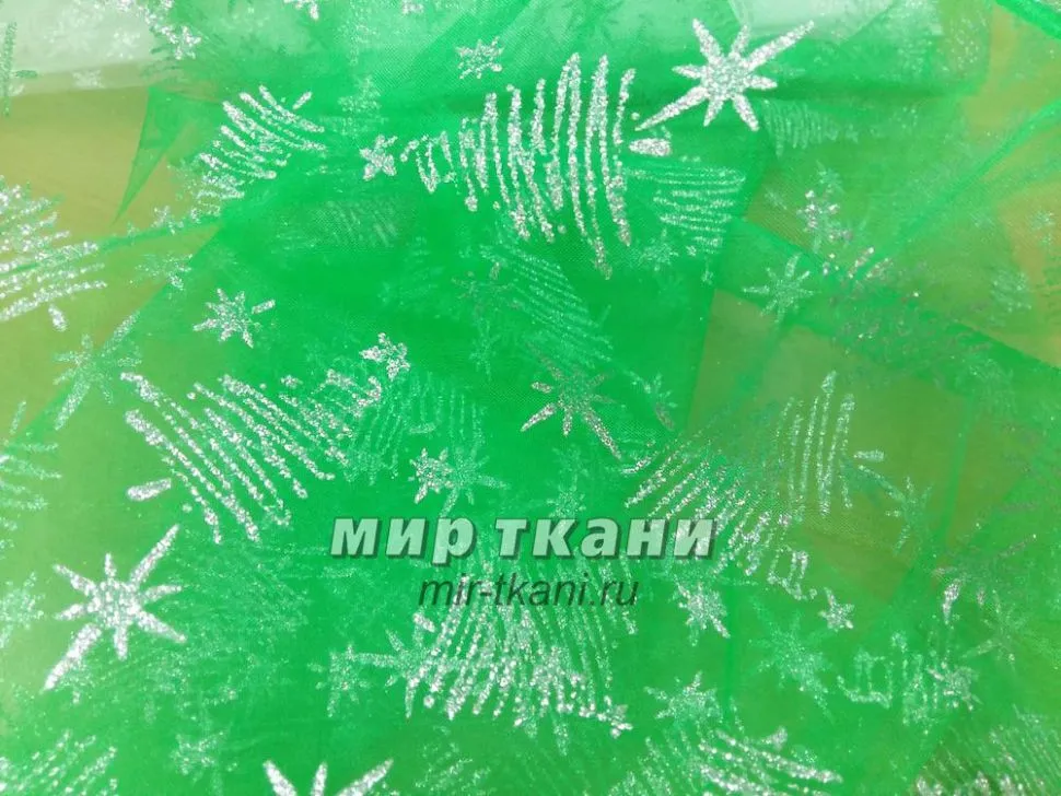 Органза с напылением ёлочка цвет зелёный