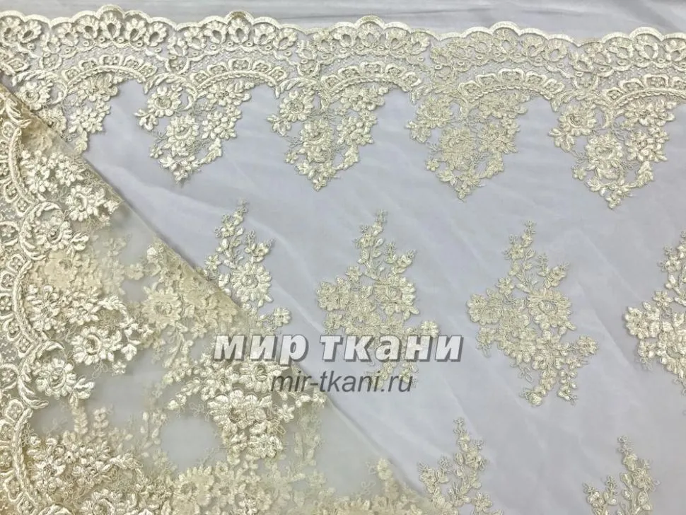 Кружево на сетке "Бэль" цвет.010 кремовый
