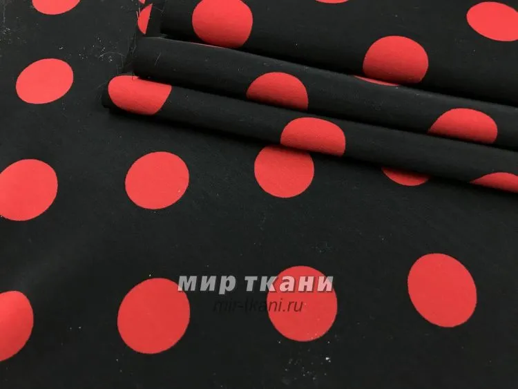 Плательная "Мега-Лорензо" горох d2,5см на чёрном красный