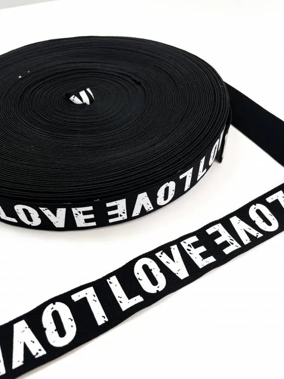 Резинка 3,0см."LOVE"черная с белым
