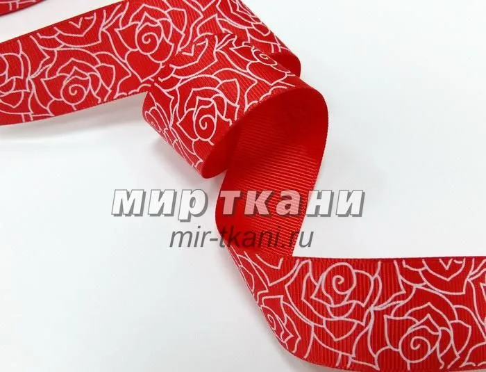 Тесьма репсовая 2,5см "Розы-контур",  красный