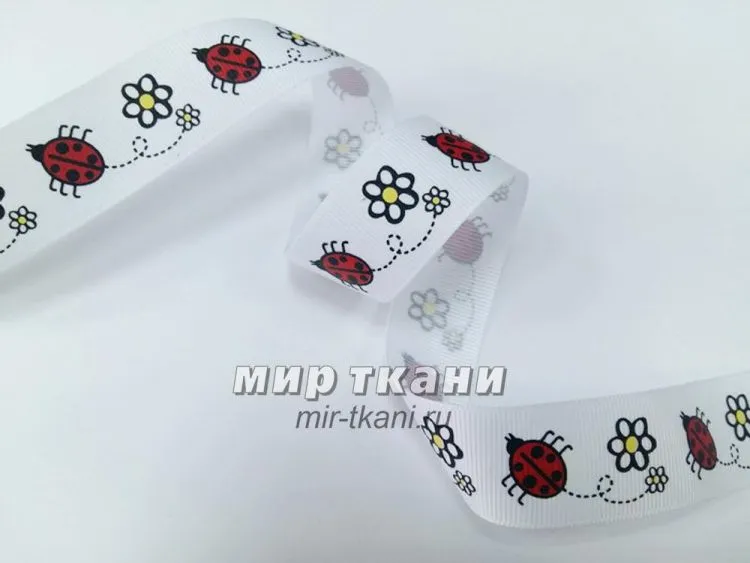 Тесьма репс. 2,5см "Цветок и божья коровка"
