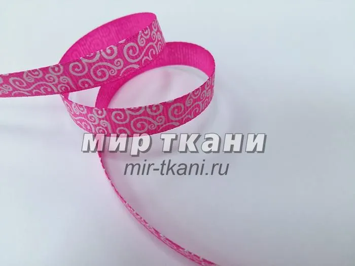 Тесьма репс. 1,0см "Завитушки" розовый 44,6м