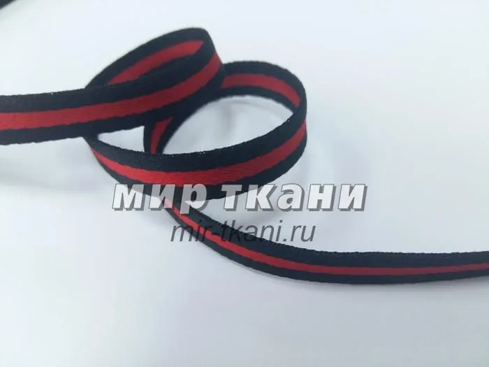 Тесьма декоративная 1,0см "Полоска" черн./красн. 44,6м