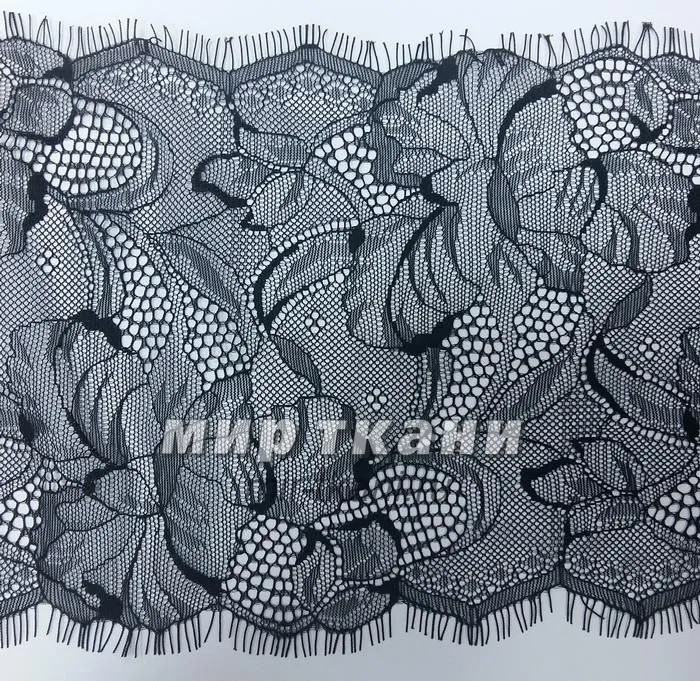Кружево франц.с ресничками 16см черное 3,0м